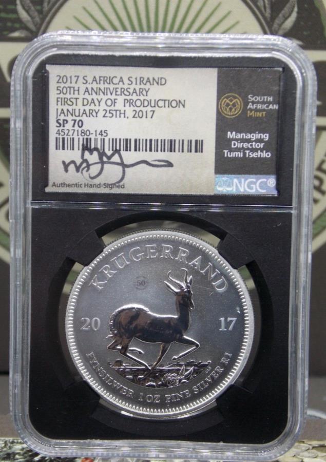 yɔi/iۏ؏tz AeB[NRC _RC [] 2017 S. Africa 1Oz Silver Krugerrand 50NLOFDOI TSEHLO NGC SP70 145AR 2017 S. Africa 1oz Silver KRUGERRAND 50th Anniversary FDOI Tsehlo NGC SP70 145AR