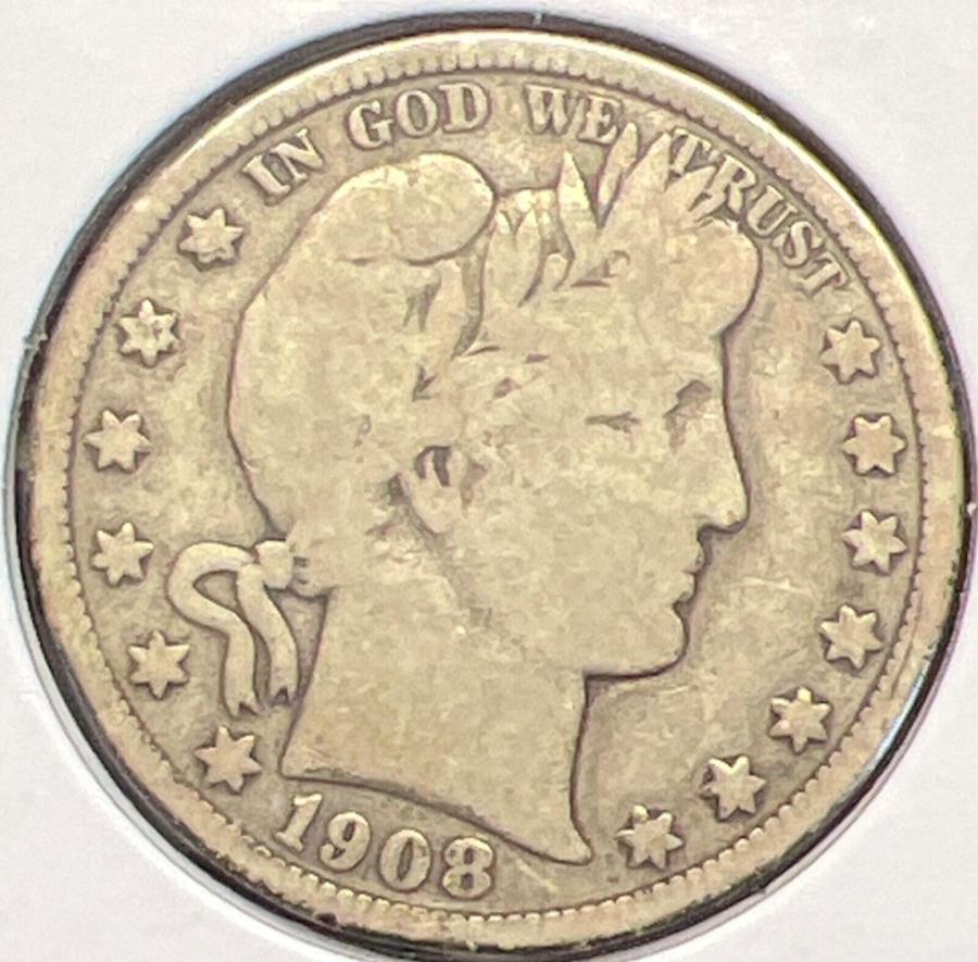  アンティークコイン モダンコイン  1908-Dバーバーシルバーハーフダラーグレード非常に良い実際のコイン＃C14276 1908-D BARBER SILVER HALF DOLLAR GRADES VERY GOOD ACTUAL COIN #C14276