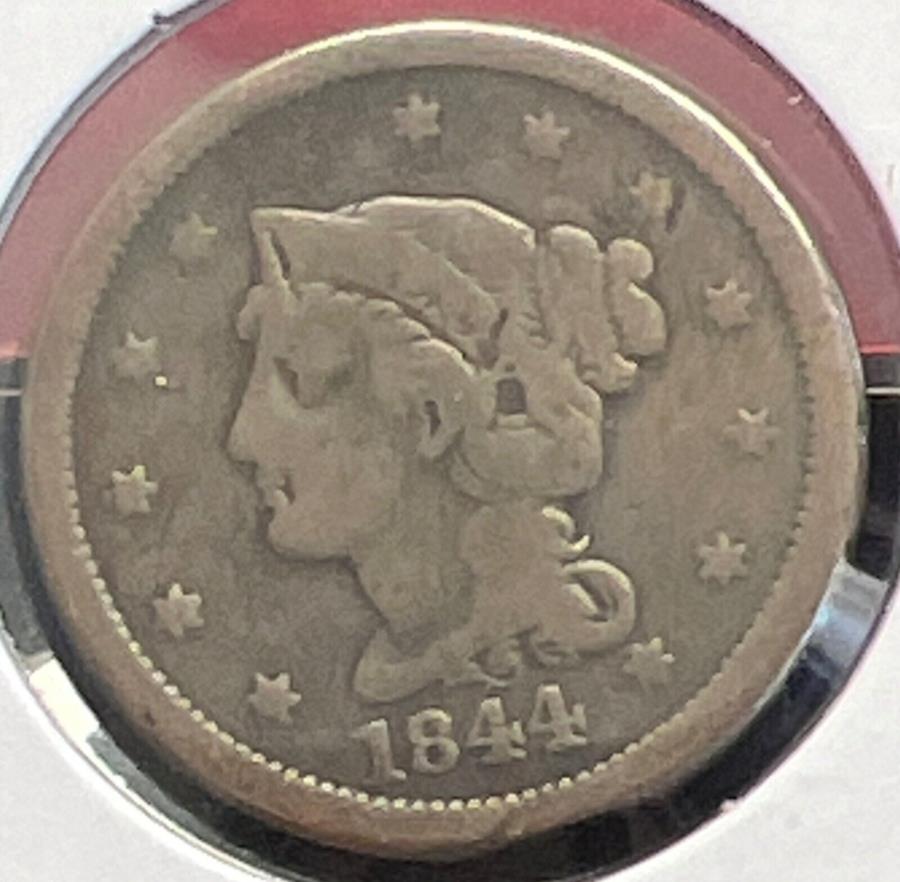  アンティークコイン モダンコイン  1844編み込まれた髪の大きなセントグレード非常に良い実際のコイン＃C12354 1844 BRAIDED HAIR LARGE CENT GRADES VERY GOOD ACTUAL COIN #C12354