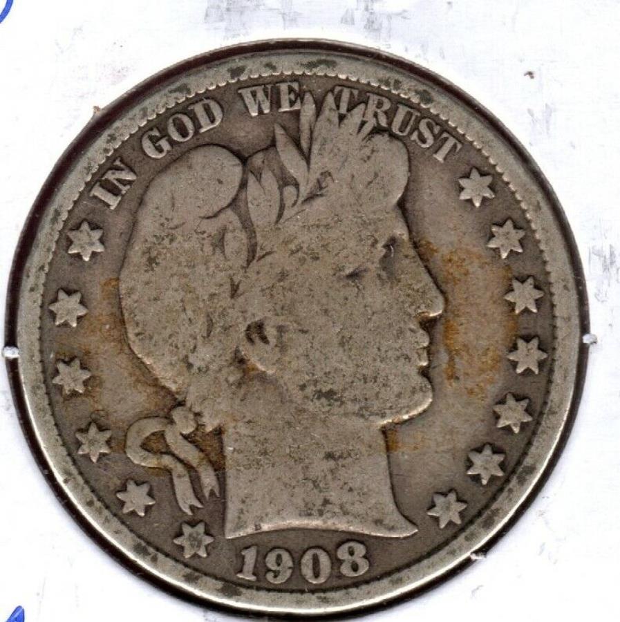 1908-DСССϡե顼졼ɤ3ʸ1ʬC5621 1908-D BARBER SILVER HALF D...