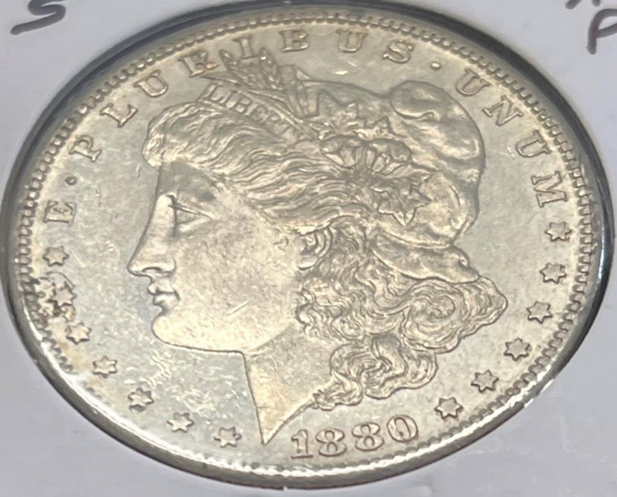 yɔi/iۏ؏tz AeB[NRC _RC [] 1880-S[KVo[_[`C`AU PLtB[hۂ̃RCC14411 1880-S MORGAN SILVER DOLLAR CHOICVE AU PL FIELDS ACTUAL COIN #C14411