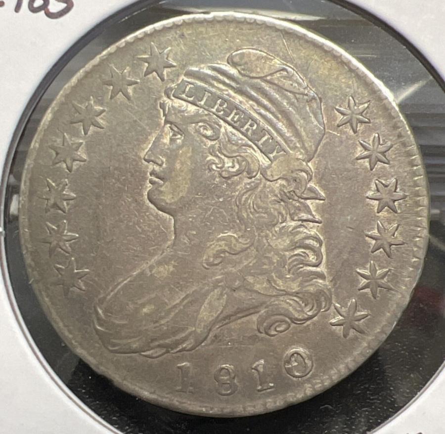 yɔi/iۏ؏tz AeB[NRC _RC [] 1810LbvoXgVo[n[t_[O[hvf/xffBe[..AN`ARCC15033 1810 CAPPED BUST SILVER HALF DOLLAR GRADES VF/XF DETAIL..ACTUAL COIN #C15033