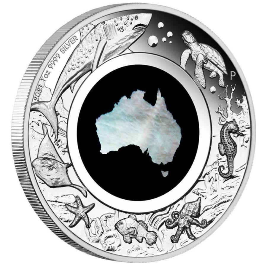 yɔi/iۏ؏tz AeB[NRC _RC [] 2021p[RC̈̑ȓ색h}U[ - I[XgA-1IXppVo[RC - 2021 Great Southern Land Mother of Pearl Coin - Australia - 1oz PP Silver Coin-