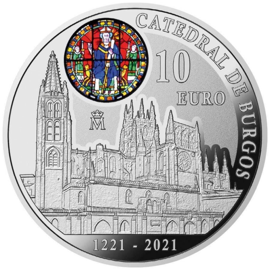 ֥르ΥСƲ800ǯ2021--27 gr pp- Silver coin Cathedral of Burgos...