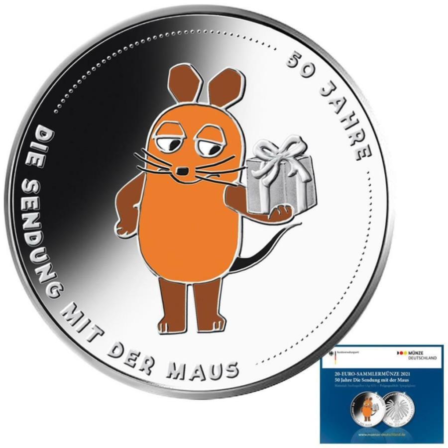 yɔi/iۏ؏tz AeB[NRC _RC [] Vo[RChCc20[o׃}EX - uX^[J[h18 gr pp- Silver coin Germany 20 euro shipment with mouse - in blister card 18 gr PP-