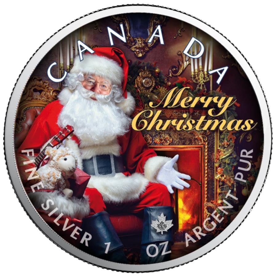 yɔi/iۏ؏tz AeB[NRC _RC [] 2019[v[tT^N[XVo[RC - Ji_ - 1IXst- 2019 Maple Leaf Santa Claus Silver Coin - Canada - 1 Oz ST-