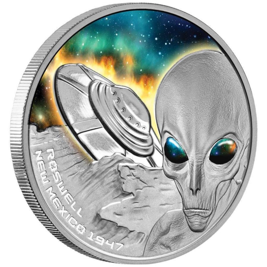  アンティークコイン モダンコイン  ロズウェルインシデント2022シルバーコイン-niue -1 oz pp in color- Roswell Incident 2022 Silver Coin - Niue - 1 Oz PP in Color-