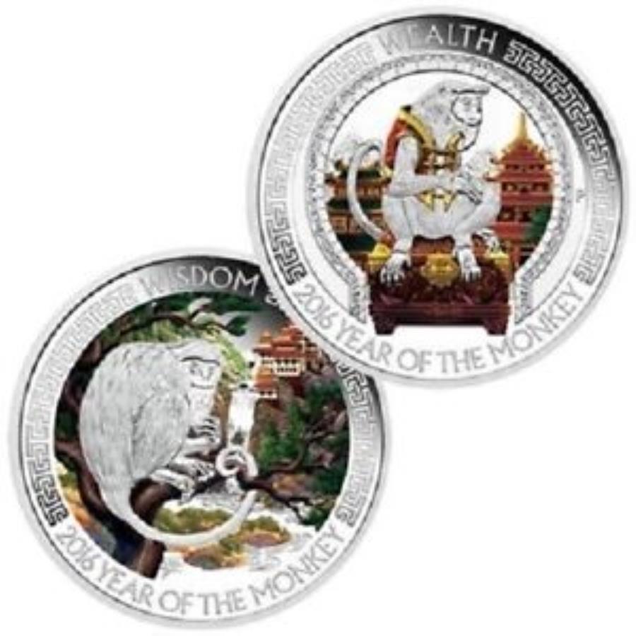 yɔi/iۏ؏tz AeB[NRC _RC [] ̕xƒmb̔NZbg2016Vo[RC-Tuvalu -2x1oz pp- Year of the Monkey Wealth & Wisdom Set 2016 Silver Coins - Tuvalu - 2x1oz PP-