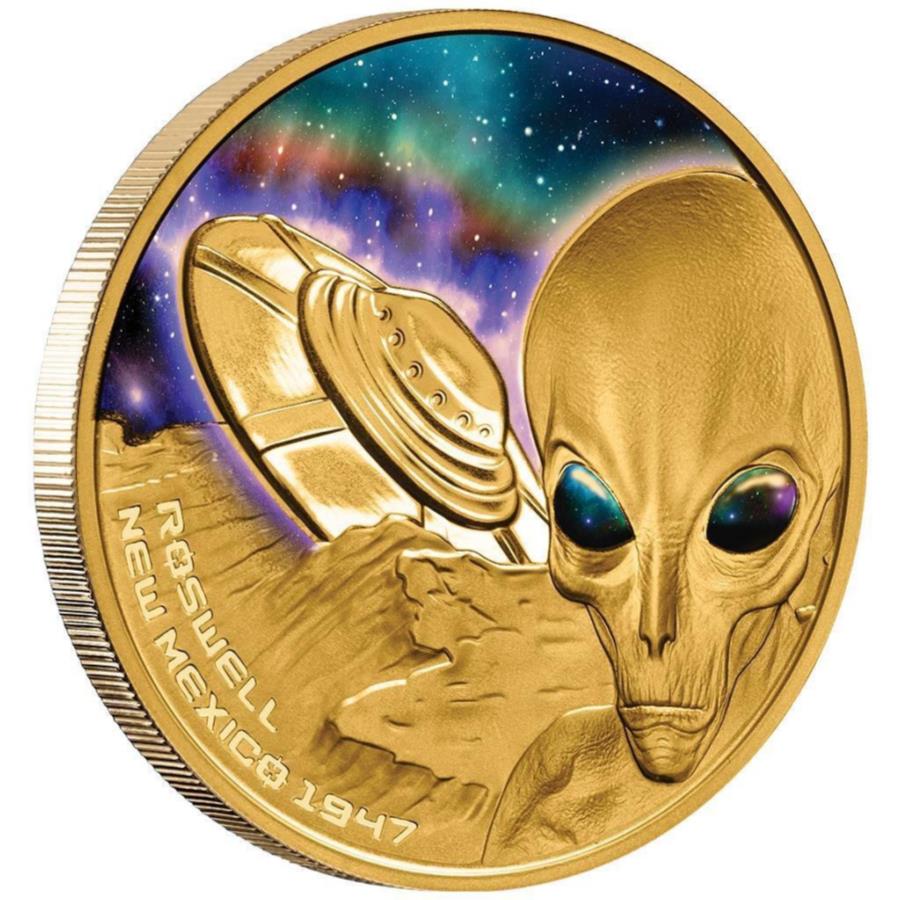  アンティークコイン モダンコイン  2022ロズウェルインシデントゴールドコイン-NIUE-ケース-1オンスPP色 - 2022 Roswell Incident Gold Coin - Niue - In Case - 1 Oz PP in Color-