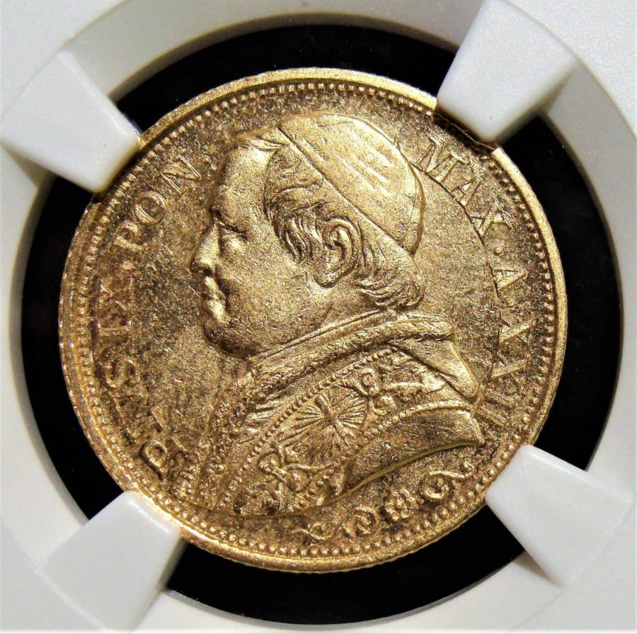 yɔi/iۏ؏tz AeB[NRC _RC [] C^AFc̏BB Pius IX Gold 20 Lire Anno XXIIi1867j-R MS63 NGCB Italy: Papal States. Pius IX gold 20 Lire Anno XXII (1867)-R MS63 NGC.