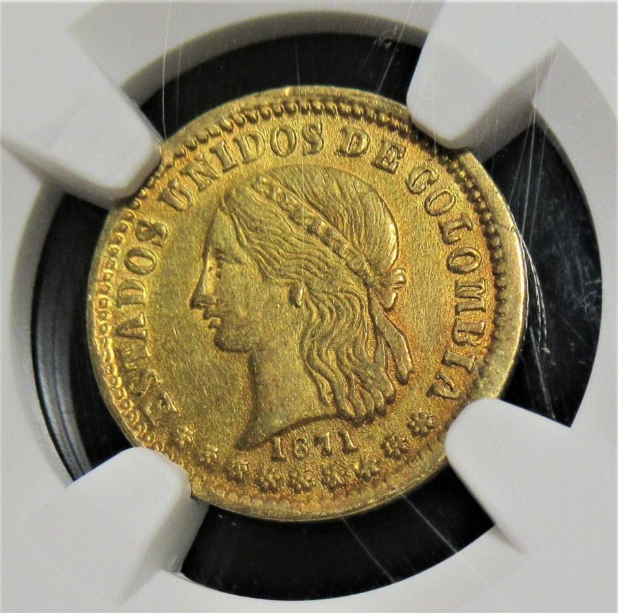  アンティークコイン モダンコイン  コロンビア：Estados Unidos Gold 2 Pesos 1871 Au Details（Bent）NGC。 Colombia: Estados Unidos gold 2 Pesos 1871 AU Details (Bent) NGC.