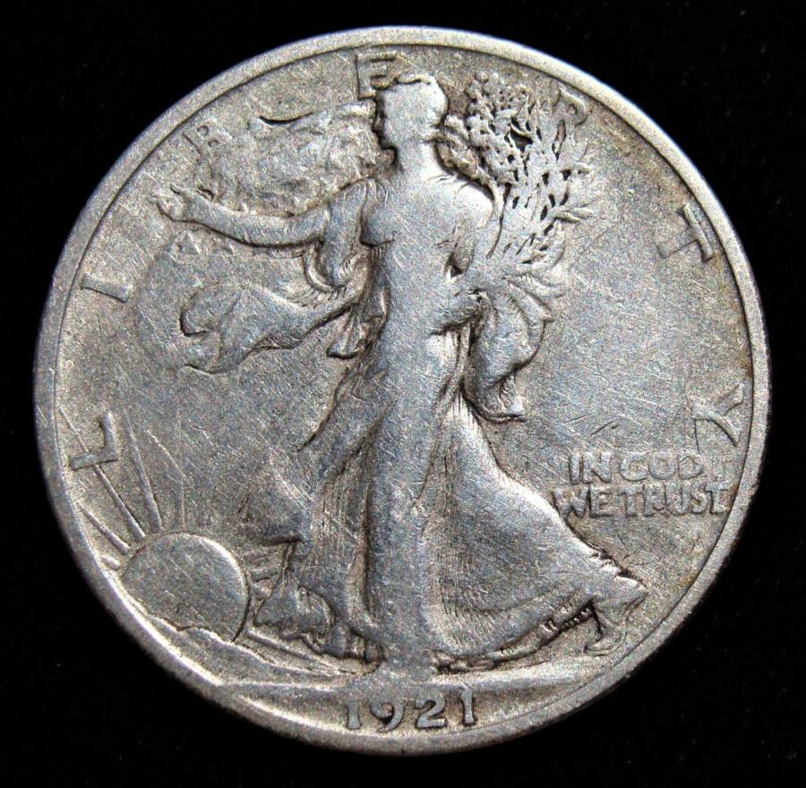  アンティークコイン モダンコイン  1921-S 50Cウォーキングリバティ半ドル。レア！ 1921-S 50C Walking Liberty Half Dollar. RARE!