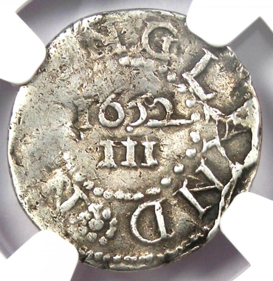 yɔi/iۏ؏tz AeB[NRC _RC [] 1652}T`[ZbcI[Nc[Vo[X[yX3p-FNGCׂڍ 1652 Massachusetts Oak Tree Silver Threepence 3P - Certified NGC Fine Details