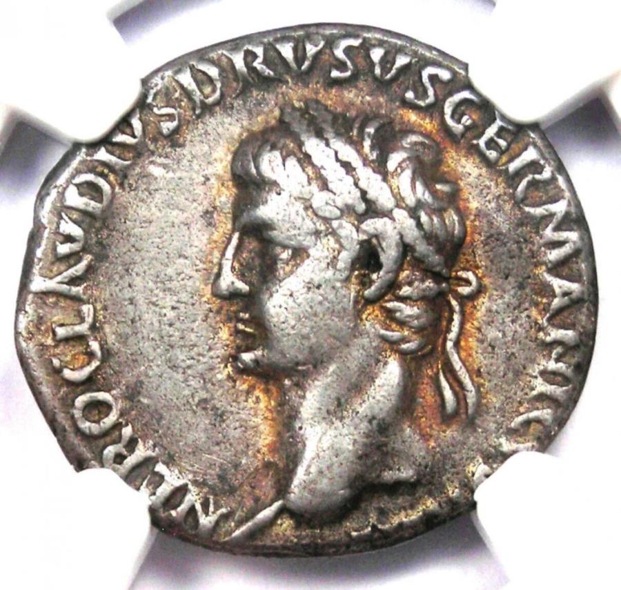  アンティークコイン モダンコイン  Nero Claudius Drusus Ar Denarius Silver Coin 41-50 AD -CERTIFIED NGC VF -RARE！ Nero Claudius Drusus AR Denarius Silver Coin 41-50 AD - Certified NGC VF - Rare!