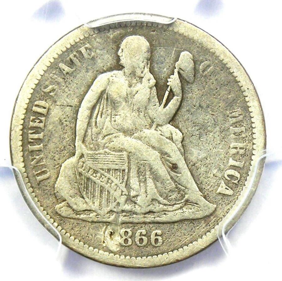 yɔi/iۏ؏tz AeB[NRC _RC [] 1866oeB_C10c -PCGSׂڍ - G[PCGSXui1866 -Sj 1866 Seated Liberty Dime 10C - PCGS Fine Details - Error PCGS Slab (1866-S)