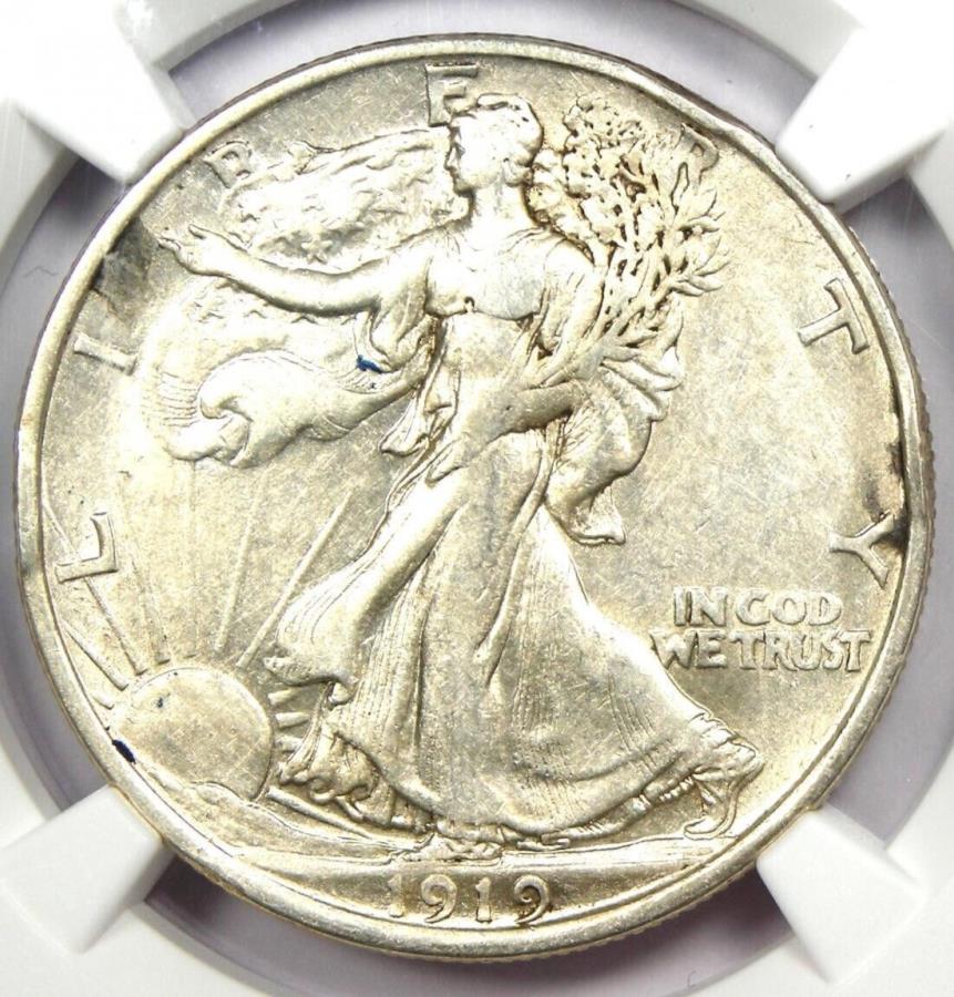 yɔi/iۏ؏tz AeB[NRC _RC [] 1919 -DEH[LOoeBn[t_[50C-FNGC AUڍ - Af[gI 1919-D Walking Liberty Half Dollar 50C - Certified NGC AU Detail - Rare Date!