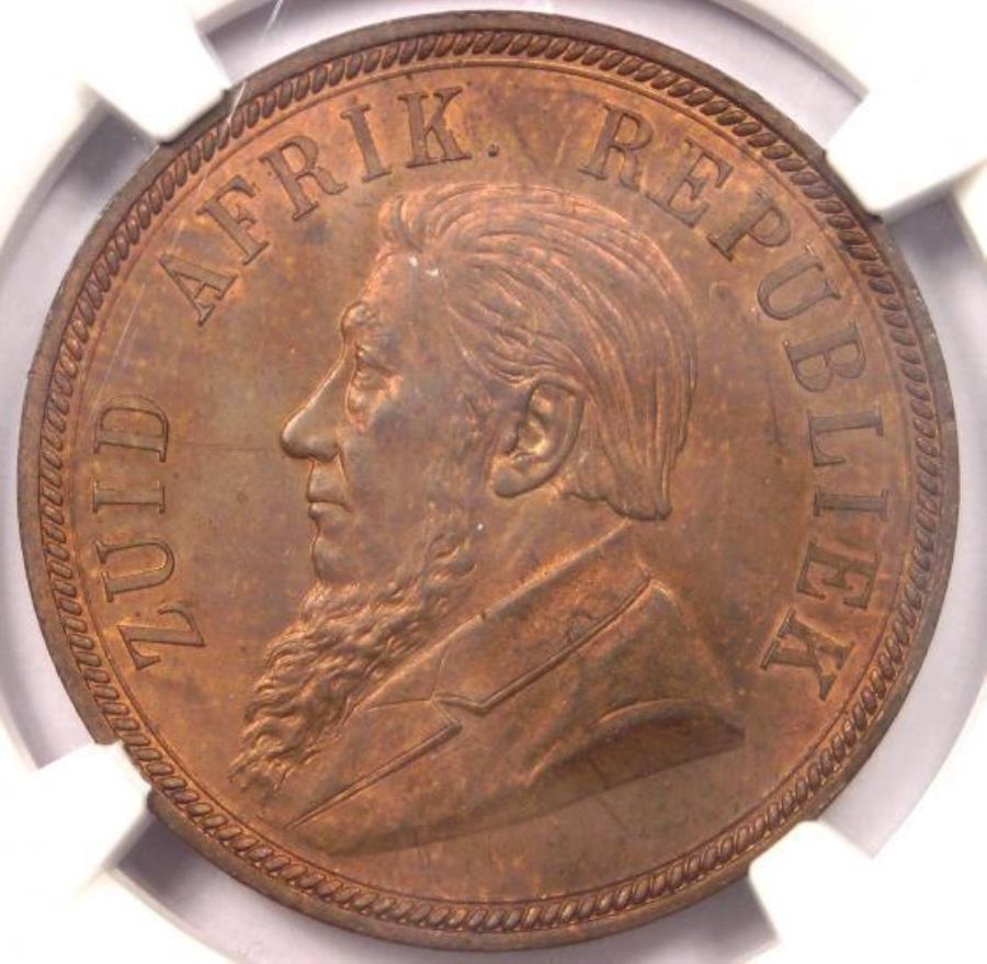 yɔi/iۏ؏tz AeB[NRC _RC [] 1892AtJUyj[KM -2 -NGC MS62 -Rare Bu MSFRCI 1892 South Africa Zar Penny KM-2 - NGC MS62 - Rare BU MS Certified Coin!