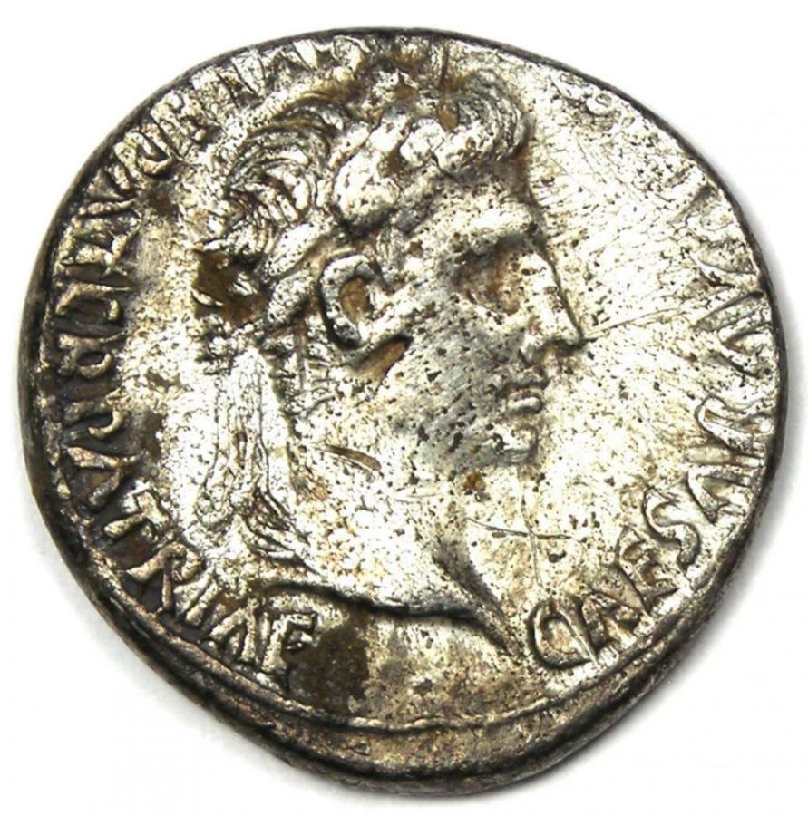  アンティークコイン モダンコイン  ローマのオクタヴィアンアウグストゥスARデナリウスシルバーコイン27 BC -14 AD -VF（非常に細かい） Roman Octavian Augustus AR Denarius Silver Coin 27 BC - 14 AD - VF (Very Fine)