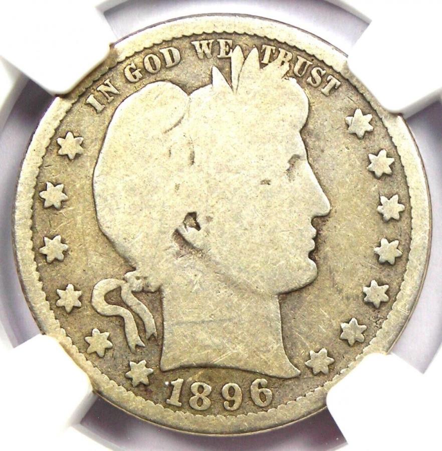 yɔi/iۏ؏tz AeB[NRC _RC [] 1896 -So[o[NH[^[25CL[f[gRC - FNGC G4iGoodj - $ 875l 1896-S Barber Quarter 25C Key Date Coin - Certified NGC G4 (Good) - $875 Value