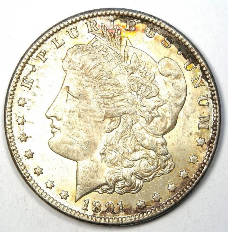 yɔi/iۏ؏tz AeB[NRC _RC [] 1891 -CC[Kh$ 1J[\VeBRC - Iau / uncfBe[ij 1891-CC Morgan Dollar $1 Carson City Coin - Choice AU / UNC Detail (Polished)