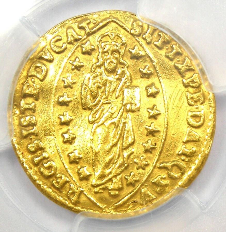 yɔi/iۏ؏tz AeB[NRC _RC [] 1585-95C^AxjXS[h[bL[m1ZhDJbgW[UXLXgRC-PCGS XFڍ 1585-95 Italy Venice Gold Zecchino 1Z Ducat Jesus Christ Coin - PCGS XF Details