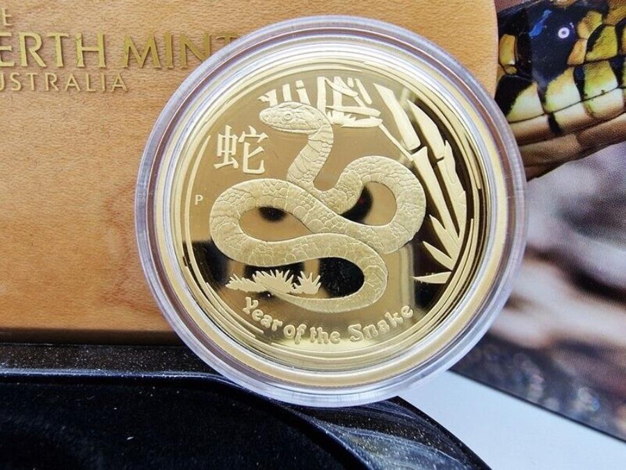 【極美品/品質保証書付】 アンティークコイン モダンコイン 送料無料 オーストラリア2013 100 of the Snake Lunarシリーズ1オズゴールドコインパースミント Australia 2013 100 Year of The Snake Lunar Series 1 oz Gold Coin Perth Mint