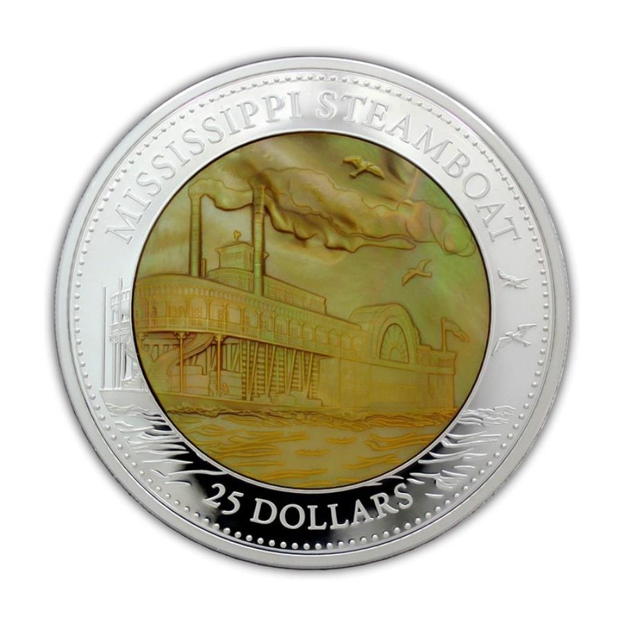 ڶ/ʼݾڽա ƥ 󥳥 [̵] å2015 25 $ߥåԾޥ֥ѡ5󥹥С Cook Islands 2015 25$ Mississippi Steamboat Mother Of Pearl 5 Oz Silver Coin