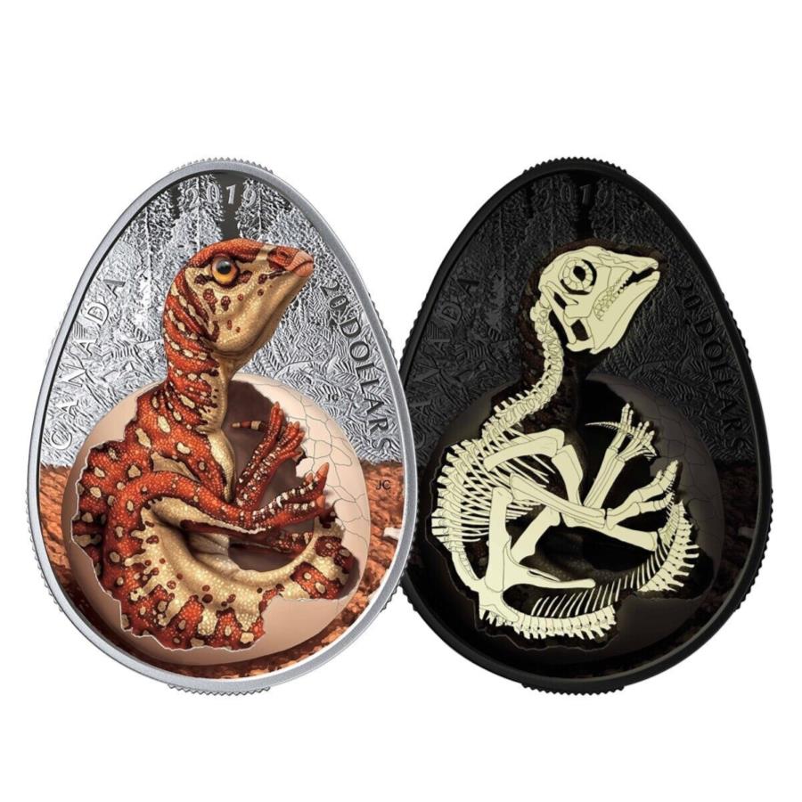 【極美品/品質保証書付】 アンティークコイン モダンコイン [送料無料] カナダ2019 $ 20恐竜をhatch化するハドロサウルスの卵の形 Canada 2019 $20 Dinosaur Hatching Hadrosaur Egg Shape 1oz Pure Silver Coin
