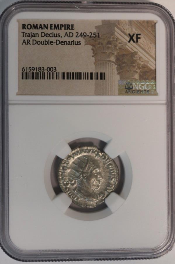 yɔi/iۏ؏tz AeB[NRC _RC [] [}鍑Trajan Decius AD 249 251 ar double denariusVo[RC-NGC XF Roman Empire Trajan Decius AD 249 251 AR Double Denarius Silver Coin - NGC XF