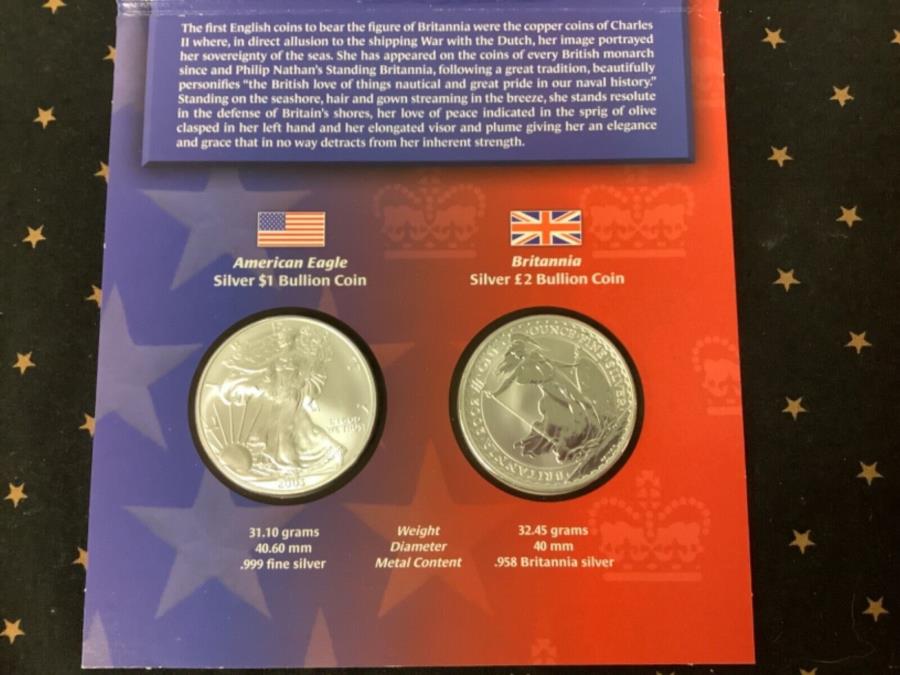  アンティークコイン モダンコイン  レガシーオブフリーダムシルバーイーグル/ブリタニア2コインシルバーマリオンコインセットA83.2 Legacies Of Freedom Silver Eagle/Britannia 2-Coin SILVER BULLION COIN SET A83.2
