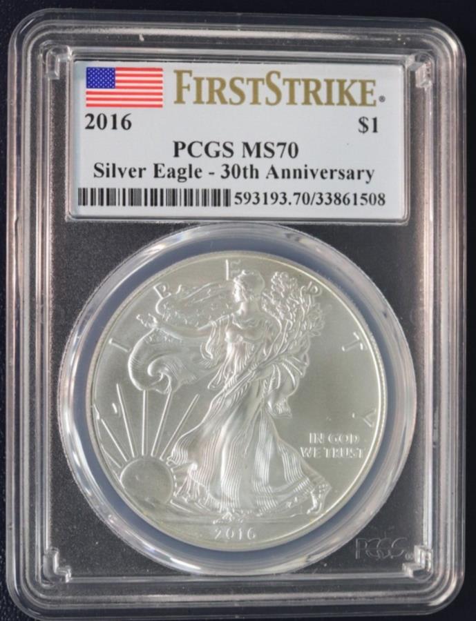 2016 American Silver Eagle PCGS MS70 First Strike -30周年 - 調子！ 2016 American Silver Eagle PCGS MS70 First Strike - 30th Anniversary - Toning!