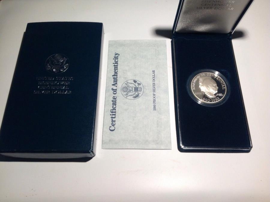  アンティークコイン モダンコイン  1990証拠アイゼンハワー記念銀の証明ドルw/ box＆coa benl4a 1990 Proof Eisenhower Commemorative Silver Proof Dollar w/ Box & COA BenL4A