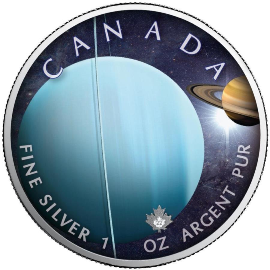 yɔi/iۏ؏tz AeB[NRC _RC [] Vzn[v[t-2022JvZ̏ȃVo[J[RC URANUS OUR SOLAR SYSTEM MAPLE LEAF - 2022 1 oz Pure Silver Color Coin In Capsule