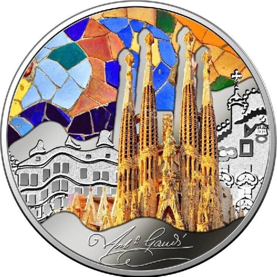 yɔi/iۏ؏tz AeB[NRC _RC [] KEfB2023 1IXVo[RCJ[~g|[h̃JtȐE THE COLOURFUL WORLD OF GAUDI 2023 1 Oz Silver Coin Cameroon Mint of Poland