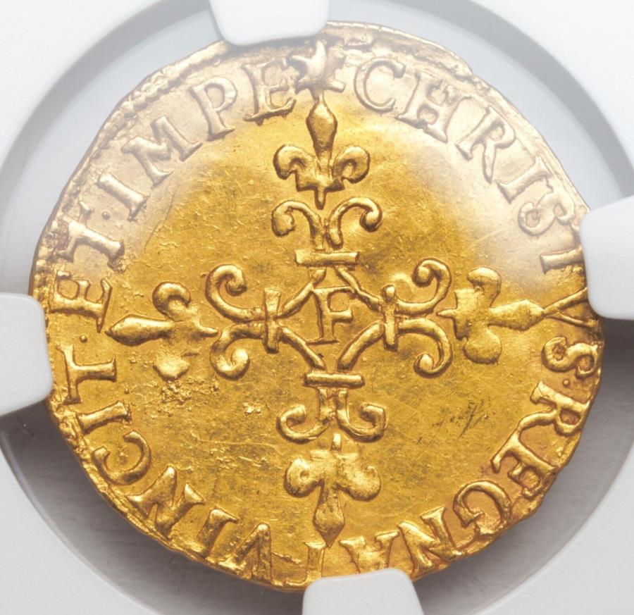 yɔi/iۏ؏tz AeB[NRC _RC [] 1567-FAtXA`[YIXB̋ECURCBAWFI i3.37GMjNGC UNC+ 1567-F, France, Charles IX. Early-Dated Gold Ecu Coin. Angers! (3.37gm) NGC UNC+