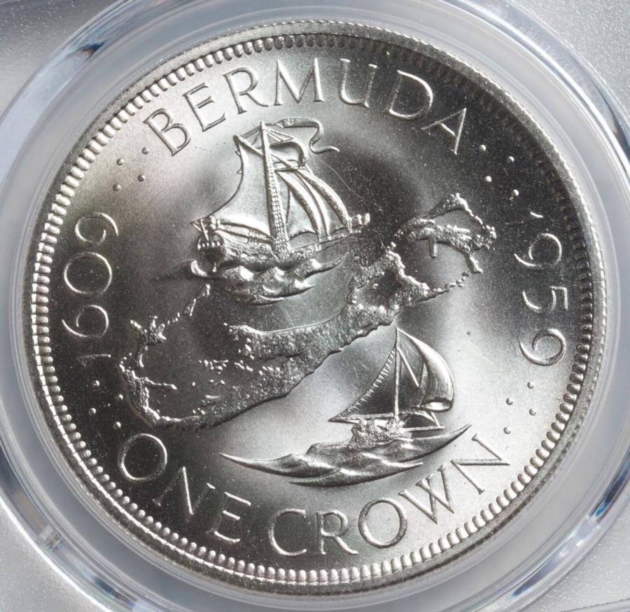 yɔi/iۏ؏tz AeB[NRC _RC [] 1959NAo~[_ip̊CO̓yjBVo[NERCB KM-13B PCGS MS67I 1959, Bermuda (British Overseas Territory). Silver Crown Coin. KM-13. PCGS MS67!