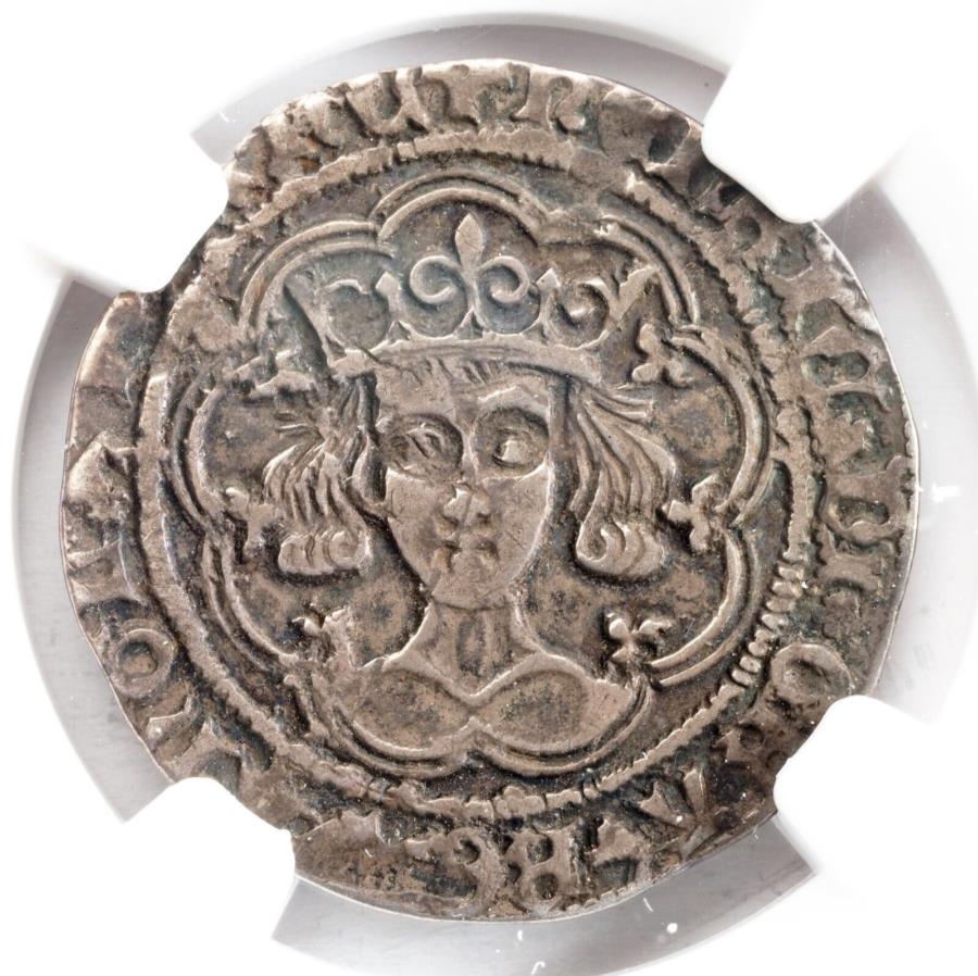 1422-1430、イギリス、ヘンリー6世。シルバーグロート（4 P.）コイン。カレー！ NGC VF-35！ 1422-1430, Great Britain, Henry VI. Silver Groat (4 P.) Coin. Calais! NGC VF-35!