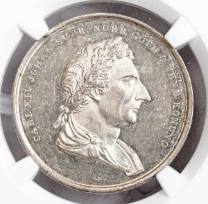 【極美品/品質保証書付】 アンティークコイン モダンコイン [送料無料] 1844年、スウェーデン、チャールズXIV。シルバー4マーク（1/3 Riksdaler）コイン。 POP 2/1 NGC MS62！ 1844, Sweden, Charles XIV. Silver 4 Mark (1/3 Riksdaler) Coin. Pop 2/1 NGC MS62!