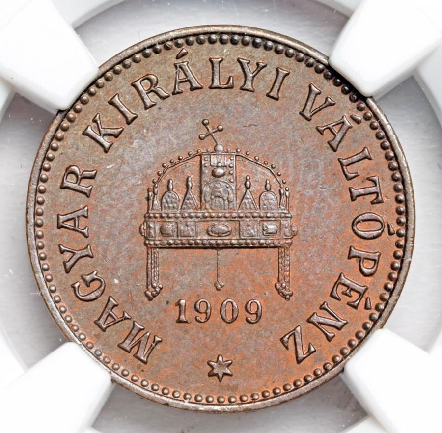 yɔi/iۏ؏tz AeB[NRC _RC [] 1909NAnK[AtVXWZtI.uY2tB[RCB|bv2/3I NGC MS-62 bnI 1909, Hungary, Francis Joseph I. Bronze 2 Filler Coin. Pop 2/3! NGC MS-62 BN!