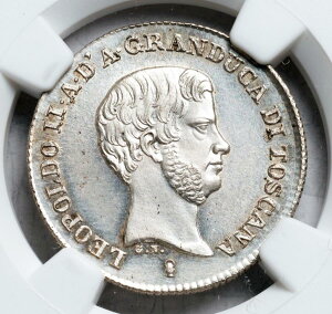 【極美品/品質保証書付】 アンティークコイン モダンコイン [送料無料] 1844年、トスカニー（大公国）、レオポルドII。美しいシルバーフィオリーノコイン。 NGC UNC+ 1844, Tuscany (Grand Duchy), Leopold II. Beautiful Silver Fiorino Coin. NGC UNC+