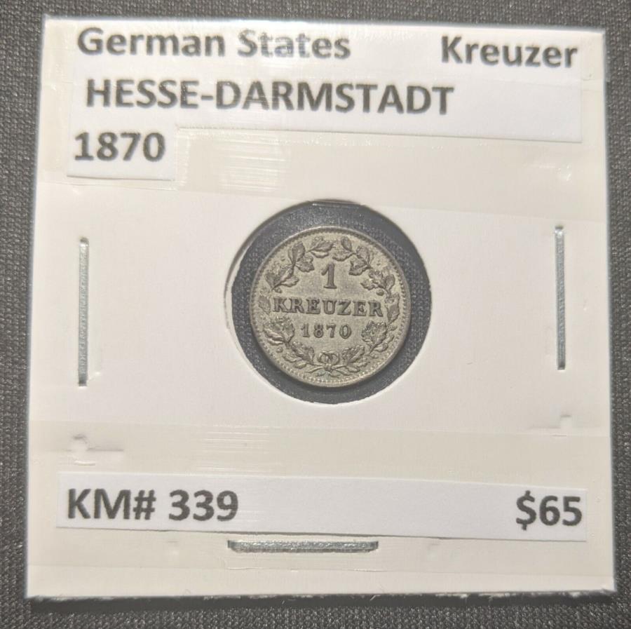 yɔi/iۏ؏tz AeB[NRC _RC [] hCcBNCU[1870wbZE_V^bgkm339 7c German States Kreuzer 1870 HESSE-DARMSTADT KM# 339 7C