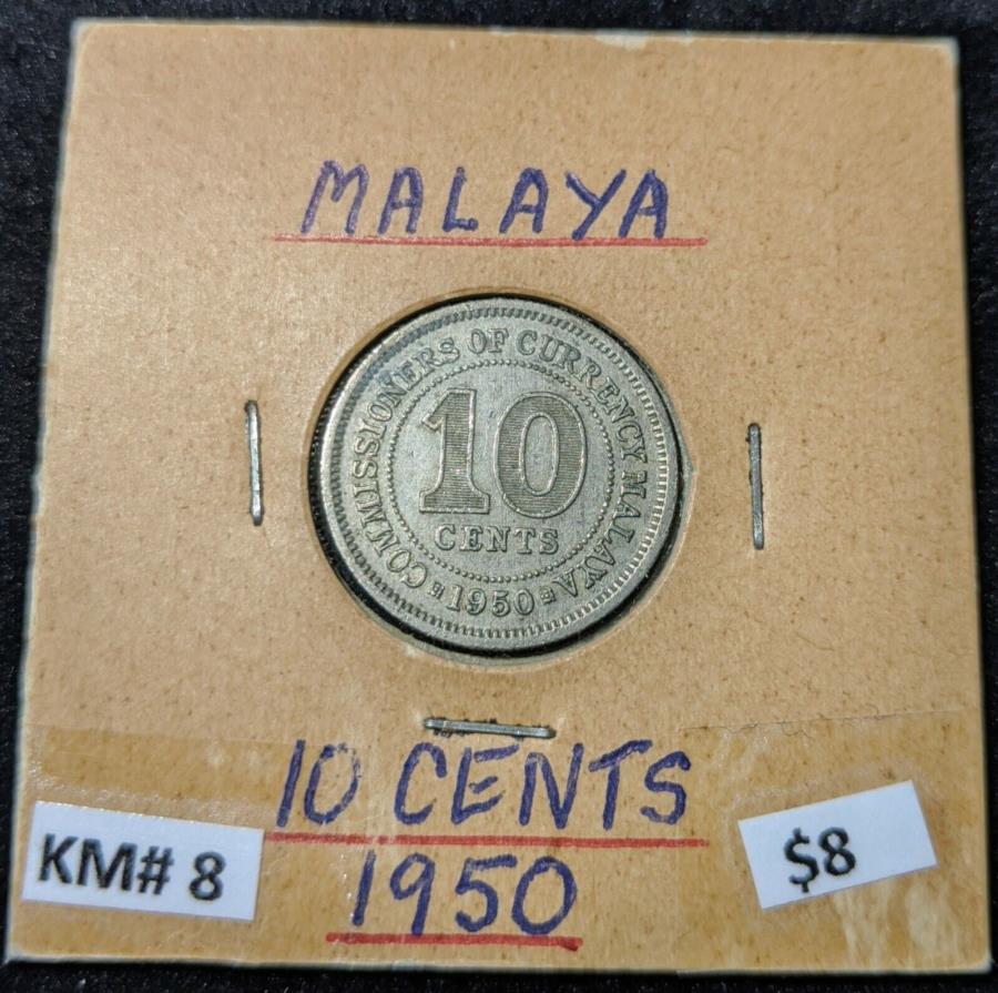 yɔi/iۏ؏tz AeB[NRC _RC [] Malaya 1950 10Zgkm8 Malaya 1950 10 Cents KM# 8
