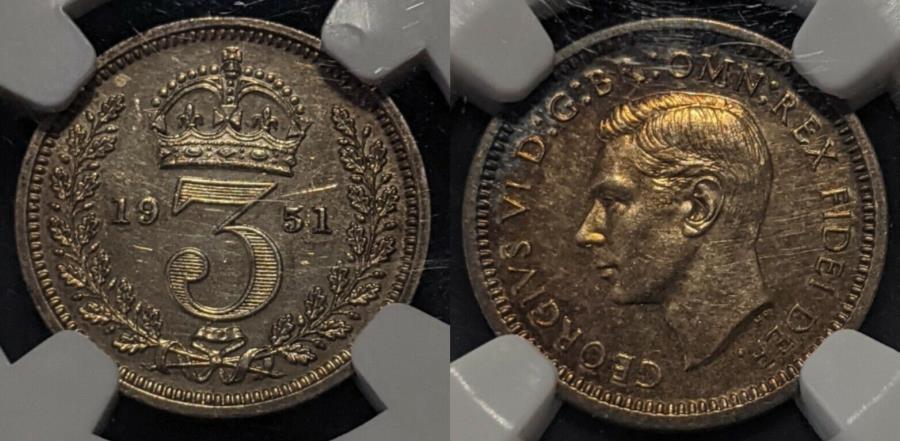 졼ȥ֥ƥ1951 3D 3D 3D THREEPENCE MAUNDY NGC MS60 UNC REVERSE1461 Grea...