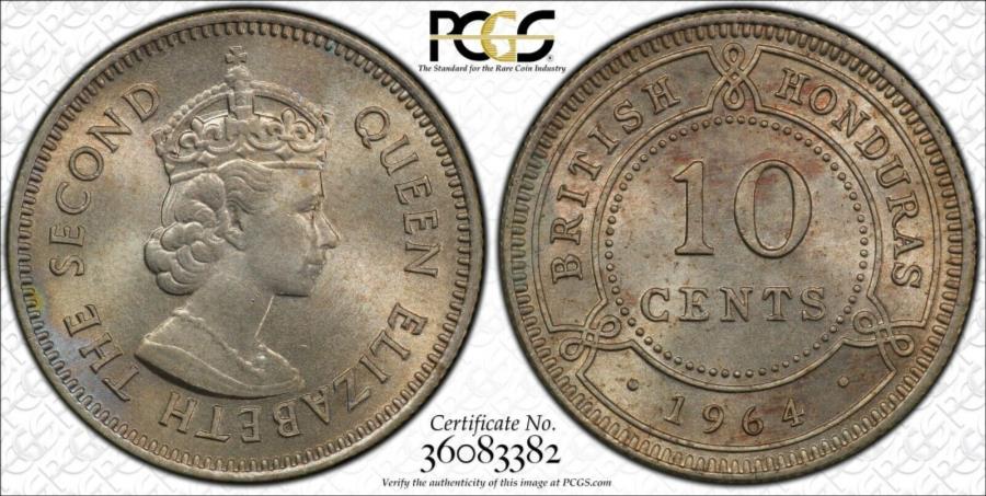 yɔi/iۏ؏tz AeB[NRC _RC [] British Honduras 1964 Ten Cent 10ckm32 PCGS MS65 GEM UNC1539 British Honduras 1964 Ten Cent 10c KM# 32 PCGS MS65 GEM UNC #1539