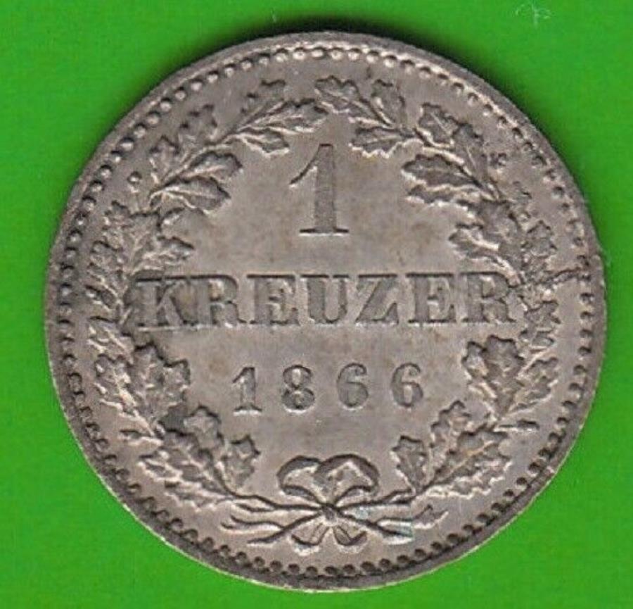 yɔi/iۏ؏tz AeB[NRC _RC [] Frankfurt 1 Kreuzer 1866 in xf-buɑfGnswleipzig Frankfurt 1 Kreuzer 1866 IN Xf-Bu Very Nice nswleipzig