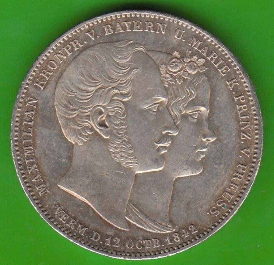 yɔi/iۏ؏tz AeB[NRC _RC [] ooA̗j_ue[1842 xf-bǔɑfGnswleipzig Bavaria History Double Taler 1842 Marriage IN Xf-Bu Very Nice nswleipzig