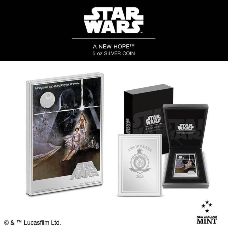 yɔi/iۏ؏tz AeB[NRC _RC [] 2023 Niue Star Wars A New Hope|X^[RCJ[5IX.999Vo[v[to[ 2023 Niue Star Wars A New Hope Poster Coin Colorized 5 oz .999 Silver Proof Bar