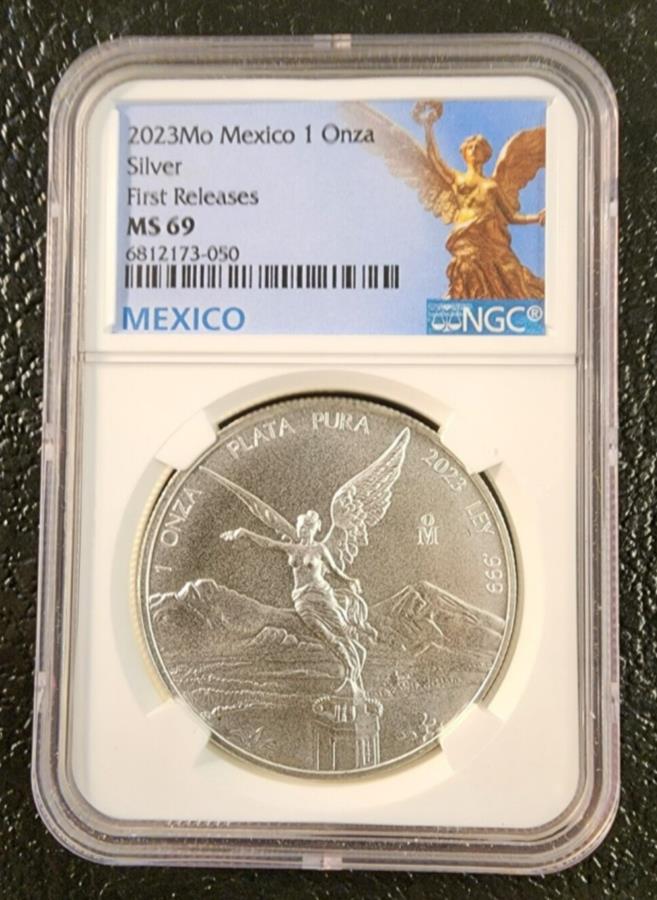 yɔi/iۏ؏tz AeB[NRC _RC [] 2023LVRo^hIU1IXVo[RCNGC MS69ŏɃGWFx[X 2023 Mexico Libertad Onza 1 oz Silver Coin NGC MS69 First Releases Angel Label