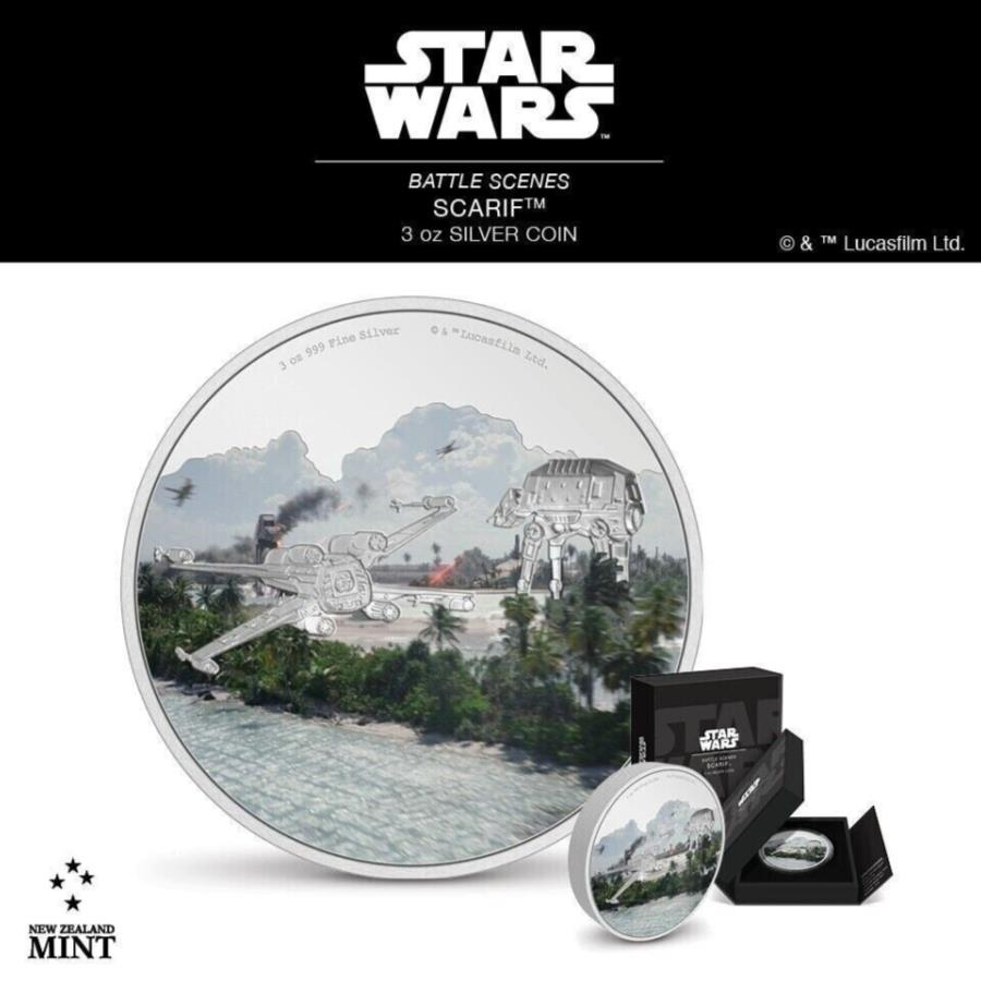 yɔi/iۏ؏tz AeB[NRC _RC [] 2022j[X^[EH[YogV[ - XJtJ[3IX.999Vo[v[tRC 2022 Niue Star Wars Battle Scenes - Scarif Colorized 3 oz .999 Silver Proof Coin