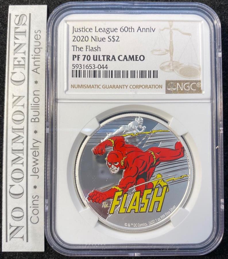 yɔi/iۏ؏tz AeB[NRC _RC [] 2020 Justice League 60th Anniv The Flash Coin 1oz Silver NGC PF70 UCAM W/BOX COA 2020 Justice League 60th Anniv THE FLASH Coin 1oz Silver NGC PF70 UCAM w/Box COA